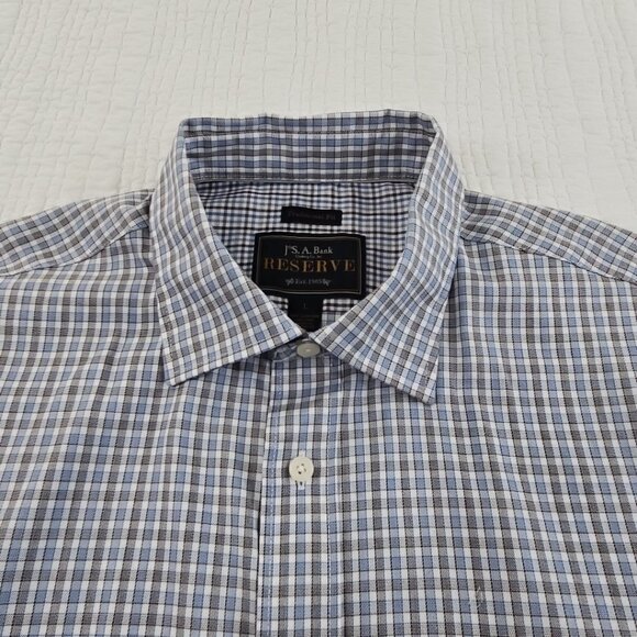 Jos A Bank Reserve Shirt Men's L Grey Blue Check EUC Egyptian Cotton Traditional - Picture 6 of 15